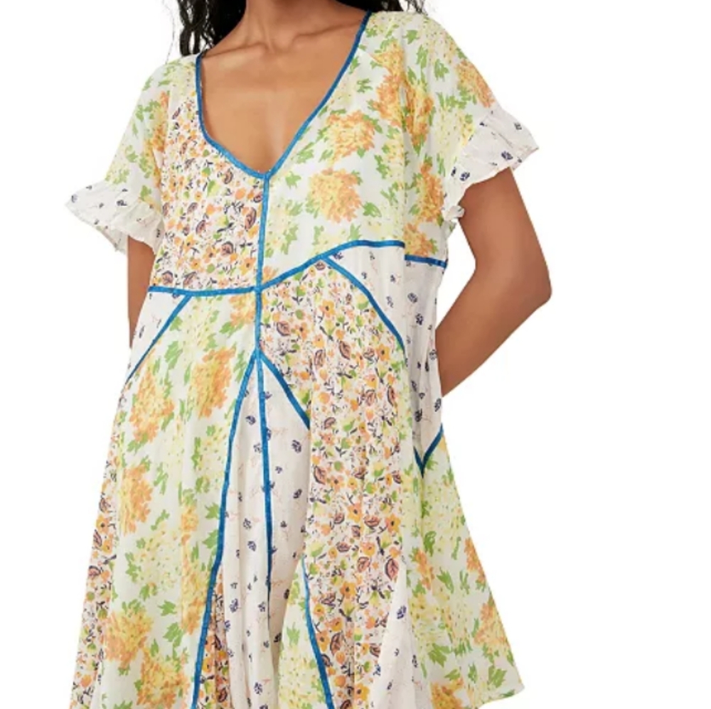Free People Wild Flower Patch Work Cotton Mini Dress